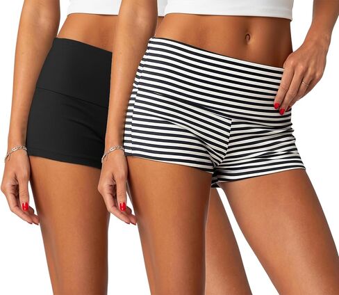 ONLYSTORY 2 Pack Womens Fold Over Shorts Y2K Micro Shorts Elastic Waist Lounge Pajamas Bottoms Summer Casual Yoga Sleepwear in Kuwait