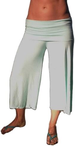 ROAONOCOMO Women Gauchos Pants Fold Over Low Rise Cropped Capris Pants Foldover Wide Leg Yoga Culotte Pajama Bottoms in Kuwait