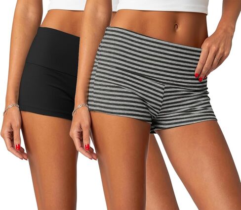 ONLYSTORY 2 Pack Womens Fold Over Shorts Y2K Micro Shorts Elastic Waist Lounge Pajamas Bottoms Summer Casual Yoga Sleepwear in Kuwait
