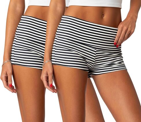 ONLYSTORY 2 Pack Womens Fold Over Shorts Y2K Micro Shorts Elastic Waist Lounge Pajamas Bottoms Summer Casual Yoga Sleepwear in Kuwait