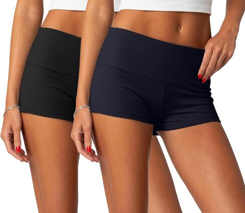ONLYSTORY 2 Pack Womens Fold Over Shorts Y2K Micro Shorts Elastic Waist Lounge Pajamas Bottoms Summer Casual Yoga Sleepwear in Kuwait
