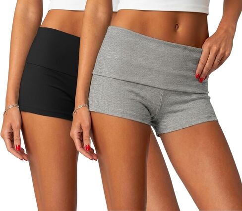 ONLYSTORY 2 Pack Womens Fold Over Shorts Y2K Micro Shorts Elastic Waist Lounge Pajamas Bottoms Summer Casual Yoga Sleepwear in Kuwait