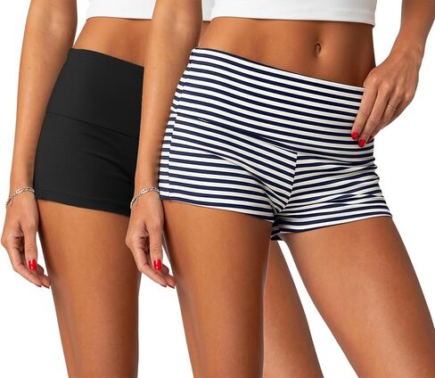ONLYSTORY 2 Pack Womens Fold Over Shorts Y2K Micro Shorts Elastic Waist Lounge Pajamas Bottoms Summer Casual Yoga Sleepwear in Kuwait