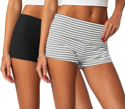 ONLYSTORY 2 Pack Womens Fold Over Shorts Y2K Micro Shorts Elastic Waist Lounge Pajamas Bottoms Summer Casual Yoga Sleepwear in Kuwait