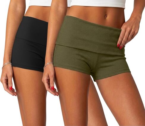 ONLYSTORY 2 Pack Womens Fold Over Shorts Y2K Micro Shorts Elastic Waist Lounge Pajamas Bottoms Summer Casual Yoga Sleepwear in Kuwait