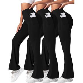 Women's Flare Leggings with Pockets High Waisted Butt Lifting No Front Seam Tummy Control Bootcut Yoga Pants for Women in Saudi Arabia