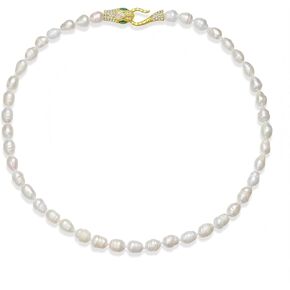 DEEP-SHEE Real Baroque Pearl Necklace,9-10 mm White Pearl Necklace for Women,Luxury Serpent Clasp with CZ,Pearl Jewelry, Gift for Women & Men in Saudi Arabia