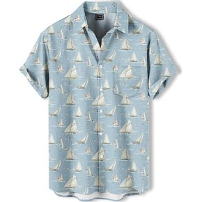 Men's Hawaiian Shirt, Novelty Tropical Graphic Print, Short Sleeve Vacation Shirt, Casual Beach Button Down in Saudi Arabia