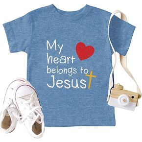 Jesus Shirts for Kids Christian Graphic Tees Boys Grils My Heart Belongs to Jesus Faith Bible Verse T-Shirts in Saudi Arabia