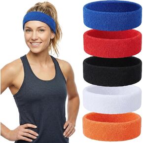 5 Pack Sport Sweat Headbands for Men Women, Elastic Sweatbands Sports Hair Band for Running Basketball Football Exercise Gym Outdoor Activities (Colorful) in Kuwait