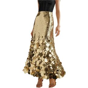Women's Sequin Maxi Skirt High Waist Sparkle Mermaid Hem Long Skirt Formal Party Cocktail Wedding Guest in Saudi Arabia