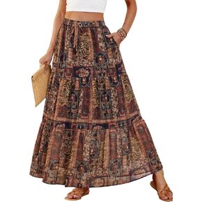 DJT FASHION Womens Boho Maxi Skirt Chiffon Flowy A Line Tiered Casual Long Skirts with Pockets for Summer Beach Vacation in Saudi Arabia