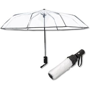 Clear Transparent Automatic Folding Umbrella, Lightweight Portable Windproof Travel Umbrella Auto Open Close Design for Rain Wind Snow, Adult Unisex Use in Saudi Arabia