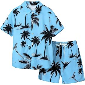 7-14 Y Boys' Button Down Shirt Hawaiian Outfit 2 Piece Vacation Beach Clothes with Shorts Set in Saudi Arabia