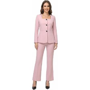 Lamgool Women Pants Suit 2 Pieces Business Casual Outfits Solid Button Blazer Set in Saudi Arabia