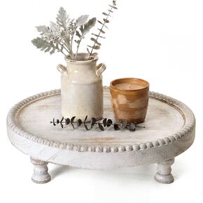 EOSAHR Pine Wood Round Display Riser for Home Decor – Beaded Pedestal Tray for Bathroom Decor, Coffee Table, Soap Dispenser, Plants – Farmhouse New Home Essential(Green) in Saudi Arabia