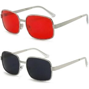 2 Pairs Red and Black Lens Sunglasses for Men Women Retro Square Metal Frame Tinted HD Lenses Vintage Eyewear for 90s Movie Cosplay and Halloween Costume (Red&Black) in Saudi Arabia