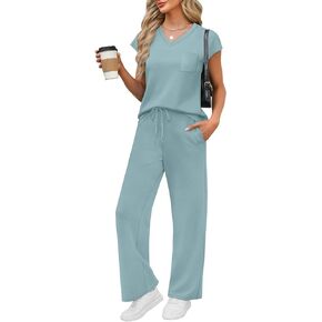 WIHOLL 2 Piece Sets for Women Resort Wear Travel Vacation Outfits Summer Cap Sleeve Lounge Sets in Saudi Arabia