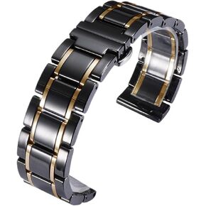 Quick-Release Ceramic Stainless Steel Watch Band Universal for Men and Women,Black gold-14mm in Saudi Arabia