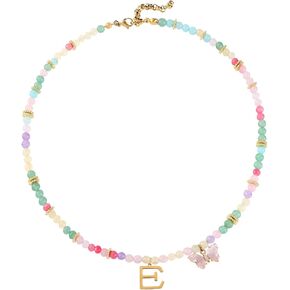 Beaded Initial Necklace for Kids Girls Women, Butterfly Letter Necklace, Stainless Steel Initial Jewelry, Durable Handmade Natural Stone Beads, Birthday Gifts for Daughter Granddaughter in Saudi Arabia