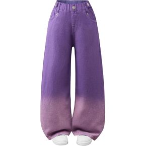 Kidinix Baggy Jeans for Girls Wide Leg Cute Bow Star Jeans Kids Elastic Wasited Denim Pants 5-14Y in Saudi Arabia