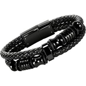 Mens Bracelet Fathers Gifts Day Jewelry for Men Black Braided Leather with Stainless Steel Charm Bracelets,Perfect for Wedding, Parties, and Everyday(7.5/8.5/9 Inch) in Saudi Arabia