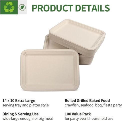 100 Pack 14 inch Extra Large Disposable Food Trays for Crawfish Crab Legs Lobster Clams, Seafood Boil BBQ Party Use 14 inch Large Paper Plates Serving Trays in Saudi Arabia