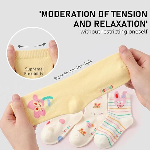 Kids Girls Crew Socks Cotton - Bright Colorful Pink White Stripes Design Cute Fit 6-8 years 5pairs in Kuwait