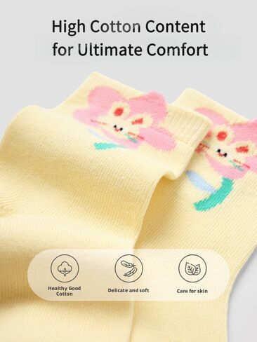 Kids Girls Crew Socks Cotton - Bright Colorful Pink White Stripes Design Cute Fit 6-8 years 5pairs in Kuwait