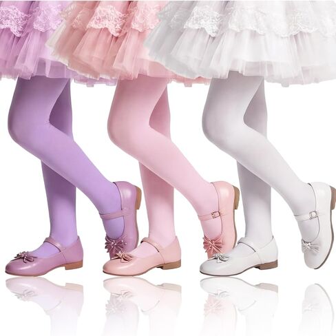Fourluoo 3 Pairs Girls Tights Colorful Pantyhose Soft Thigh High Sock Seamless Dance Leggings Wedding Tights for Girl in Saudi Arabia