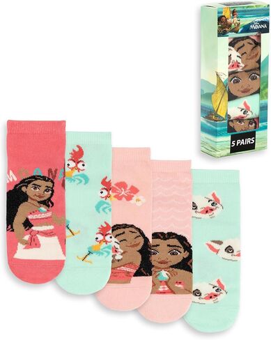 Disney Moana Girls Multicoloured Calf Socks Set of 5 | Various Patterns for Everyday Wear | Character Socks for Kids in Kuwait