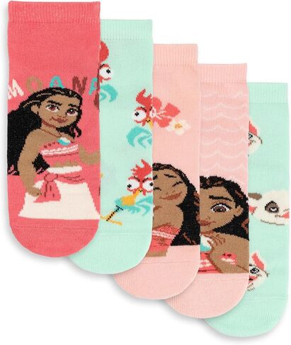 Disney Moana Girls Multicoloured Calf Socks Set of 5 | Various Patterns for Everyday Wear | Character Socks for Kids in Kuwait