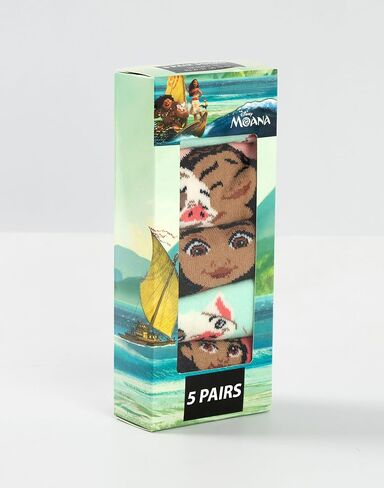 Disney Moana Girls Multicoloured Calf Socks Set of 5 | Various Patterns for Everyday Wear | Character Socks for Kids in Kuwait