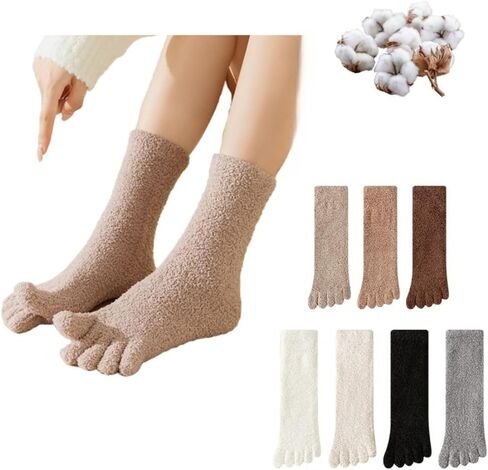 Fluffy Five Toe Socks Coral Fleece Girls Winter Women Men Thick Plush Warm Cozy Comfy Extra Soft Flush Insulating in Saudi Arabia