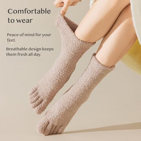 Fluffy Five Toe Socks Coral Fleece Girls Winter Women Men Thick Plush Warm Cozy Comfy Extra Soft Flush Insulating in Saudi Arabia