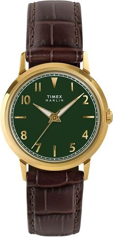 Timex Unisex Marlin Quartz 34mm Watch - Brown Two- Piece Quick Release Green Dial Gold-Tone Case in Kuwait