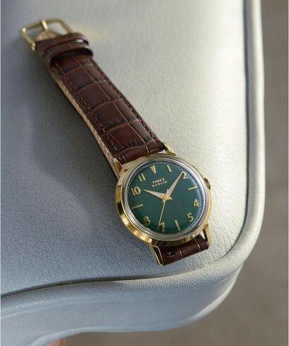 Timex Unisex Marlin Quartz 34mm Watch - Brown Two- Piece Quick Release Green Dial Gold-Tone Case in Kuwait