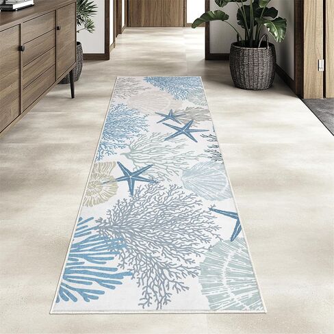 Coastal Runner Rug 2x6 for Hallway Blue Nautical Beach Decor Kitchen Throw Carpet Ultra Thin Non Slip Washable Fur Area Rug Mat for Entryway Laundry Bedroom Living Room (Blue, 24×72in) in Saudi Arabia