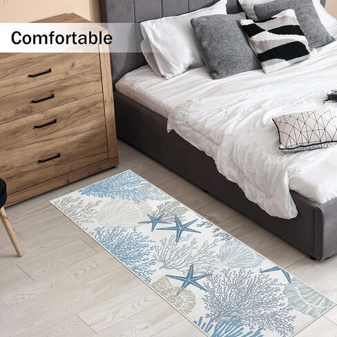 Coastal Runner Rug 2x6 for Hallway Blue Nautical Beach Decor Kitchen Throw Carpet Ultra Thin Non Slip Washable Fur Area Rug Mat for Entryway Laundry Bedroom Living Room (Blue, 24×72in) in Saudi Arabia
