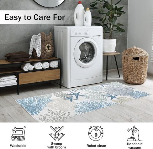 Coastal Runner Rug 2x6 for Hallway Blue Nautical Beach Decor Kitchen Throw Carpet Ultra Thin Non Slip Washable Fur Area Rug Mat for Entryway Laundry Bedroom Living Room (Blue, 24×72in) in Saudi Arabia