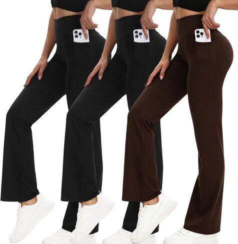 Women's Flare Leggings with Pockets High Waisted Butt Lifting No Front Seam Tummy Control Bootcut Yoga Pants for Women in Saudi Arabia