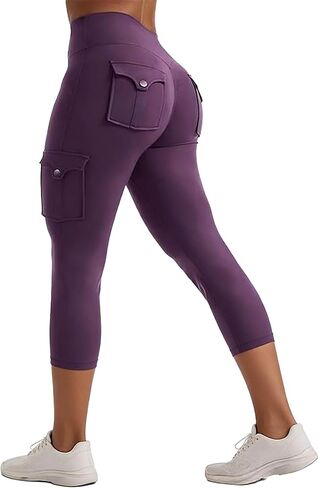 Flamingals Capris Yoga Pants with Pockets for Women High Waisted Tummy Control Butt Lifting Workout Running Yoga Pants in Kuwait