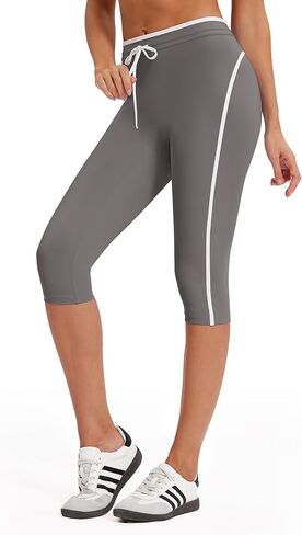 MOOSLOVER Women High Waisted Capri Leggings Drawstring Color Block Capris Stretch Compression Workout Yoga Pants in Kuwait