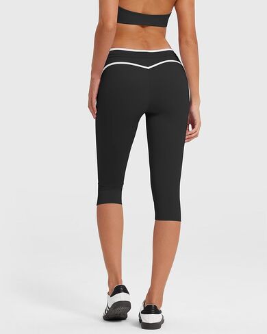 MOOSLOVER Women High Waisted Capri Leggings Drawstring Color Block Capris Stretch Compression Workout Yoga Pants in Kuwait