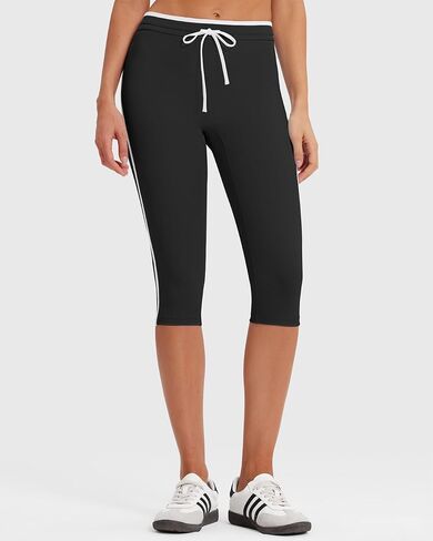 MOOSLOVER Women High Waisted Capri Leggings Drawstring Color Block Capris Stretch Compression Workout Yoga Pants in Kuwait