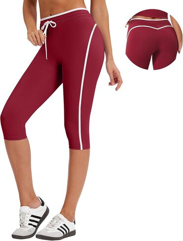 MOOSLOVER Women High Waisted Capri Leggings Drawstring Color Block Capris Stretch Compression Workout Yoga Pants in Kuwait