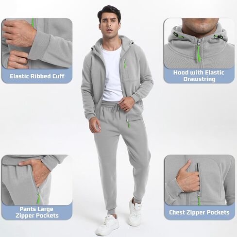 Men's Sweat Suits Jogging Tracksuit 2 Piece Set Casual Athletic Long Sleeve Hoodie Outfit in Kuwait