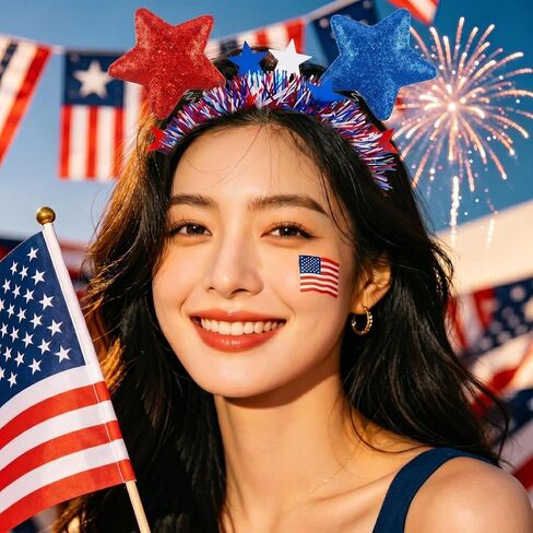 8Pcs 4th of July Headbands, Patriotic Red White Blue USA Flag Star Headband Decorations, 250th Anniversary Memorial Independence Day Parade Party Favors, Fourth of July Outfits Accessories for Women in Saudi Arabia