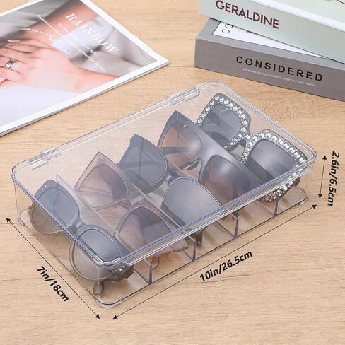 2PCS Sunglasses Organizer, 5 Slot Clear Glasses Storage Case, Stackable Eyeglass Case Storage Organizer, Clear Eyeglass Holder Stand Box Eyewear Display Tray for Multiple Glasses in Kuwait