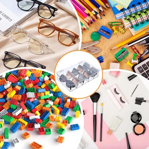 2PCS Sunglasses Organizer, 5 Slot Clear Glasses Storage Case, Stackable Eyeglass Case Storage Organizer, Clear Eyeglass Holder Stand Box Eyewear Display Tray for Multiple Glasses in Kuwait
